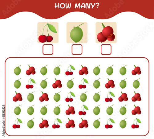 How many cartoon fruits. Counting game. Educational game for pre shool years kids and toddlers