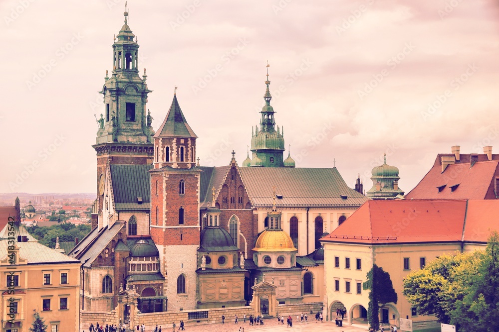 Wawel Cathedral, Krakow. Filtered retro color style. Krakow landmark.