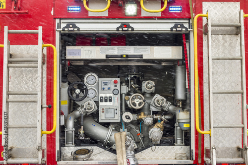 fire truck equipment inside back vehicle photo