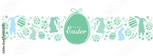 Easter banner with easter eggs and rabbit. Spring minimalist vector design.