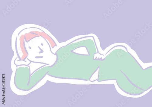 横になってだらだらしている女性の手描きイラスト