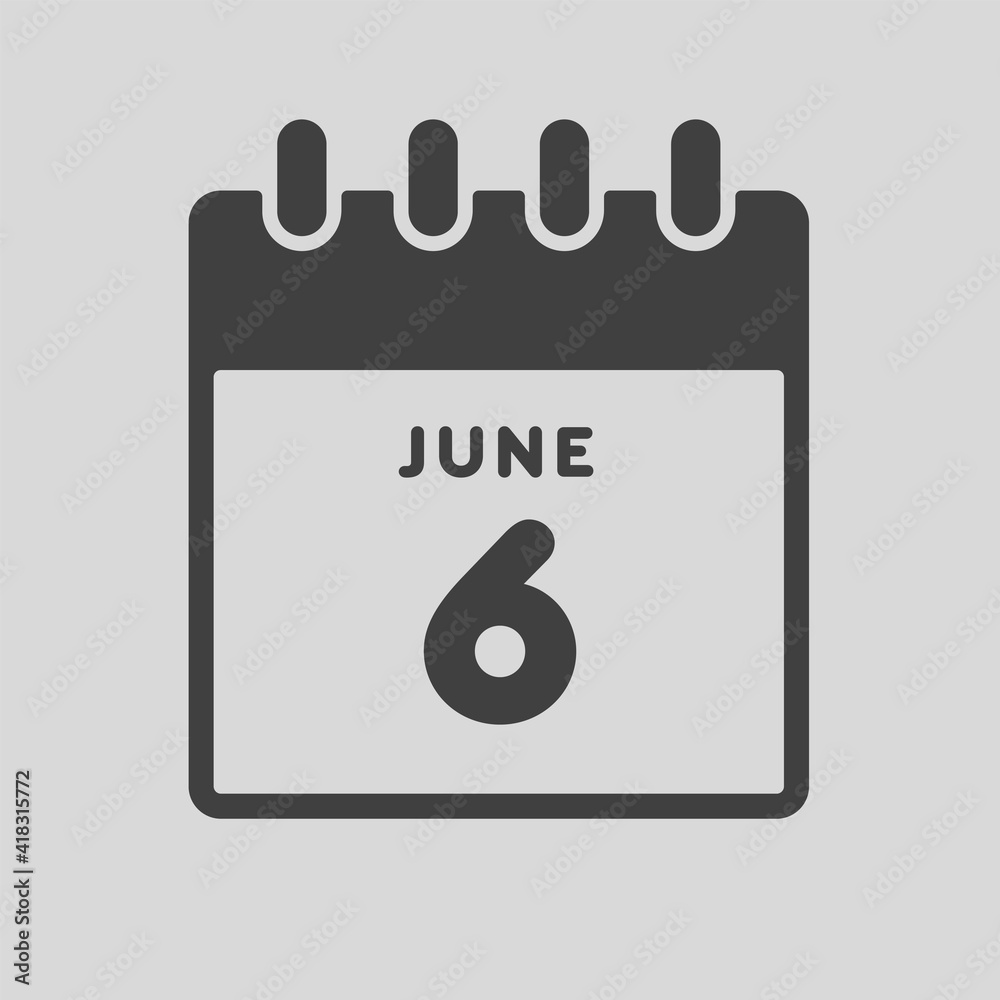 Icon day date 6 June, template calendar page Icon day date 6 June, template calendar page