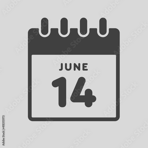 Icon day date 14 June, template calendar page