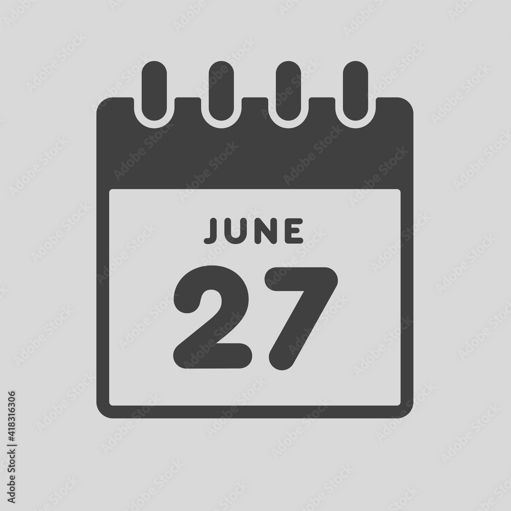 Icon day date 27 June, template calendar page Icon day date 27 June, template calendar page