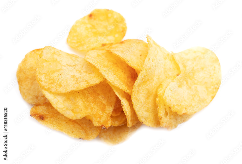 Potato chips isolated on a white background.