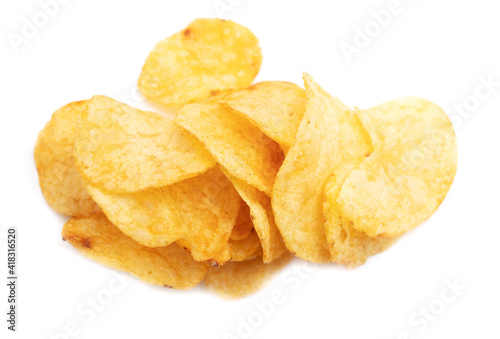 Potato chips isolated on a white background.