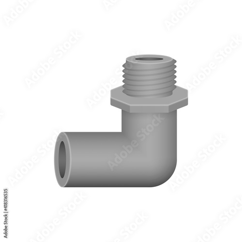 PVC plastic pipe fitting vector design isolated on white background. 90 degree elbow with slip socket and male thread. For pipeline system, plumbing, sewage, drainage, waste, vent and water supply.