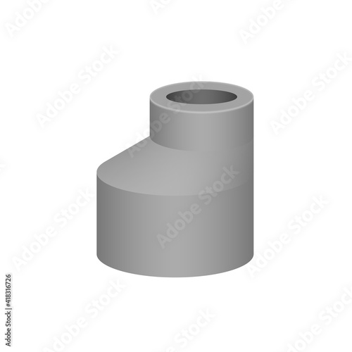 PVC plastic pipe fittings or coupling vector design isolated on white background. Reducer or increaser type. Part for connection installation pipeline system for plumbing, drainage and water supply.