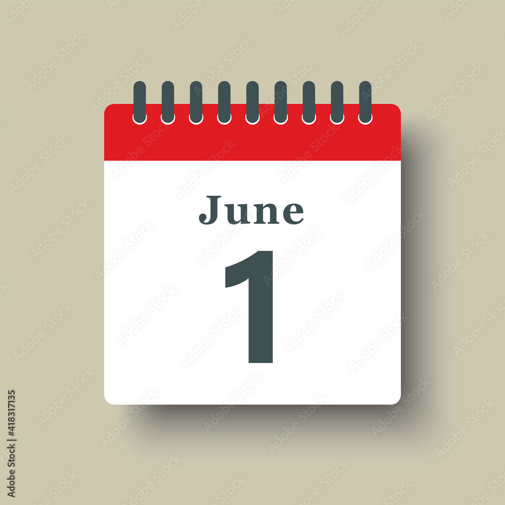 Icon day date 1 June, template calendar page Icon day date 1 June, template calendar page