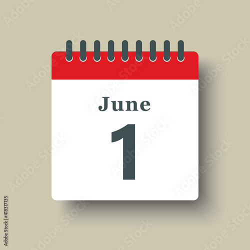Icon day date 1 June, template calendar page