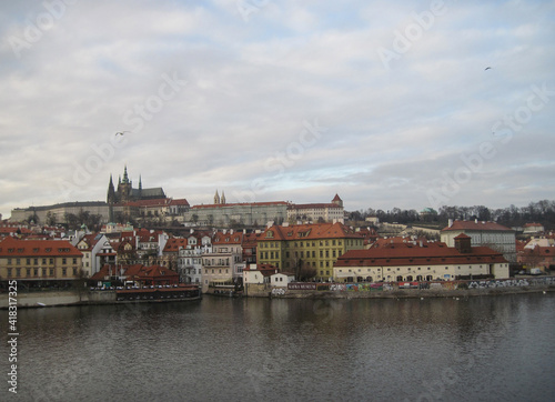 Scenic landscape with Prague Castle on a cloudy day