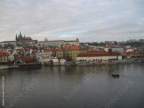 Scenic landscape with Prague Castle on a cloudy day