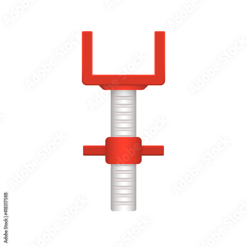 U-head jack scaffolding vector design. Part of modular frame scaffold system. Consist of adjustable screw and U-shape of steel to hold square beam and adjust level. For built formwork, work platform.