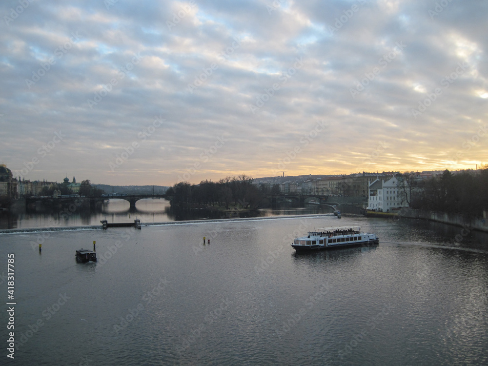 Scenic landscape with city bridge on a cloudy day Scenic landscape with city bridge on a cloudy day