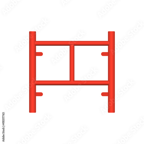 Main frame or H-frame vector design. Semi type frame. Accessory, component or part of scaffolding system. Safety equipment for built stage, temporary working platform for high building construction.