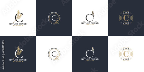 set of luxury feminine initial letter c logo template