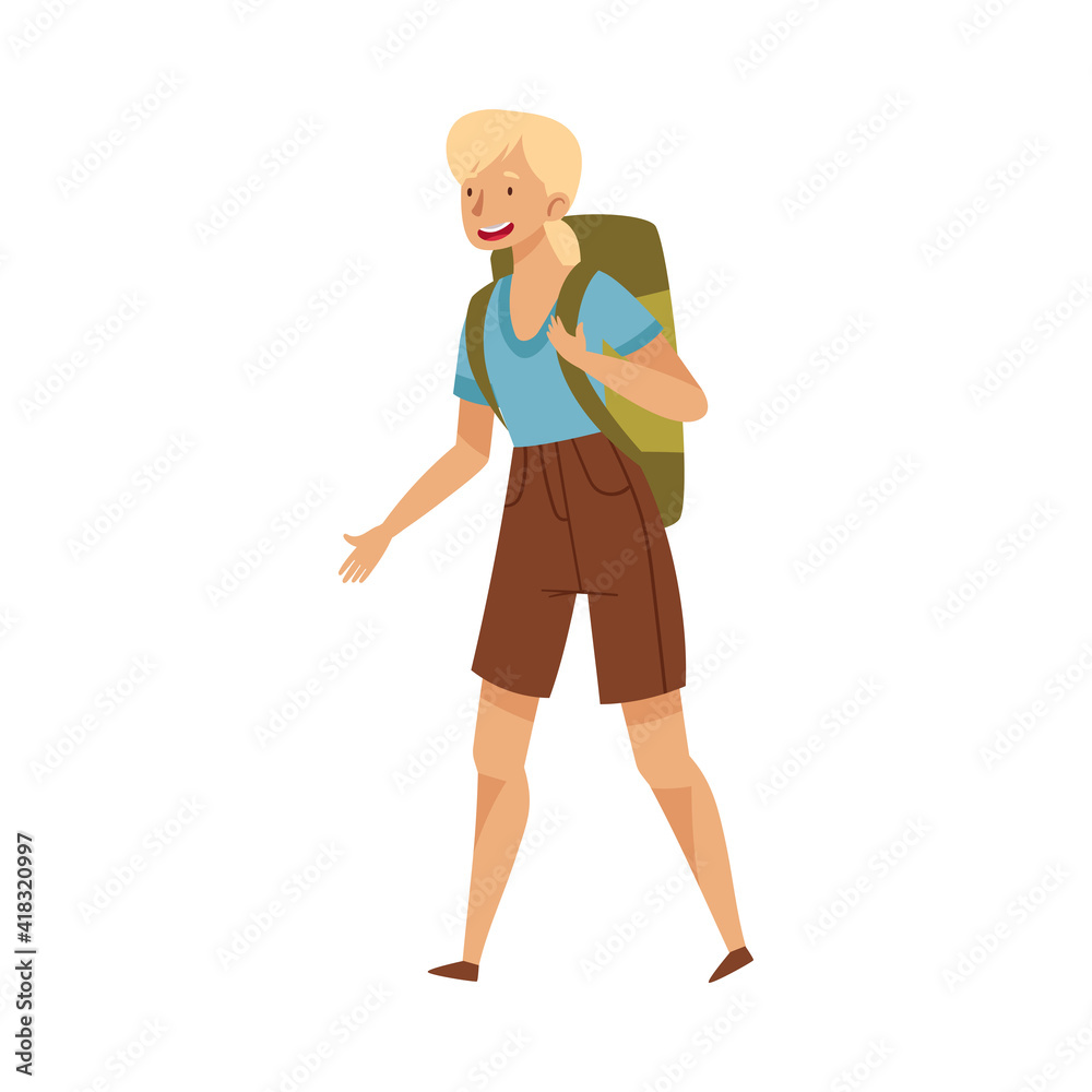 Young Blond Woman with Backpack Walking Vector Illustration Young Blond Woman with Backpack Walking Vector Illustration