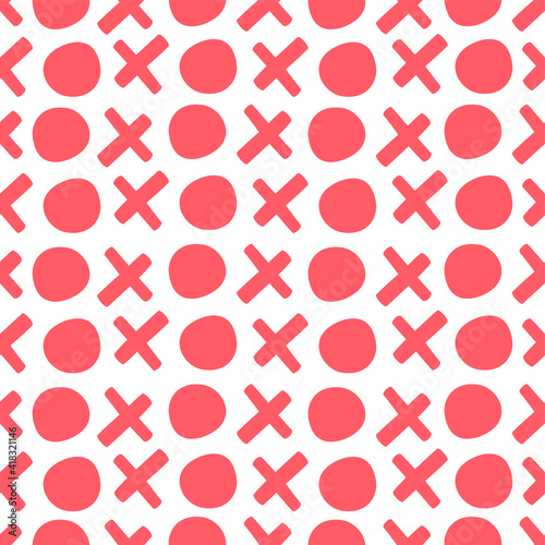 Cute xoxo, kiss hug, hugs and kisses. Love seamless pattern vector. Hand drawn geometric X O letters. Stylized typographic shapes minimal coral red pink graphic print pattern. Wrapping paper wallpaper