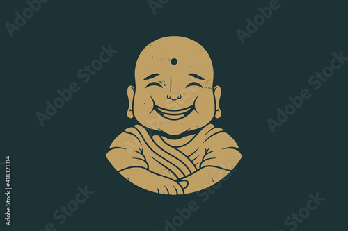 Buddha Smile Vintage Logo Design photo