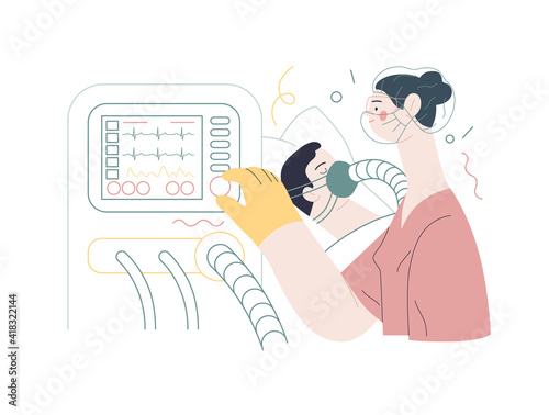 Medical insurance illustration- mechanical ventilation -modern flat vector concept digital illustration - ventilator medical machine equipment for tracheostomy - patient breathing in operating room
