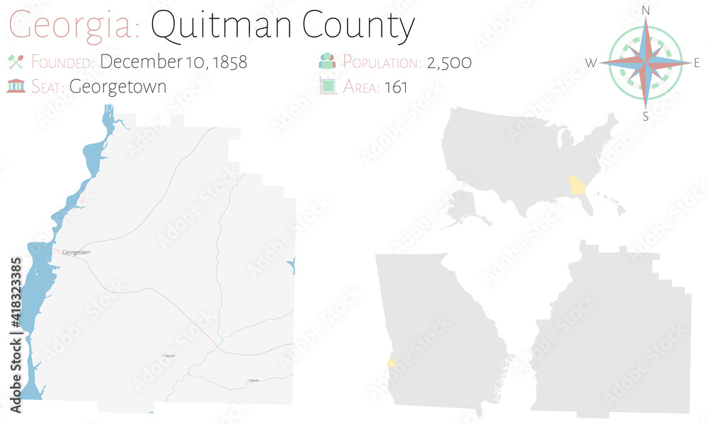 Large and detailed map of Quitman county in Georgia, USA.