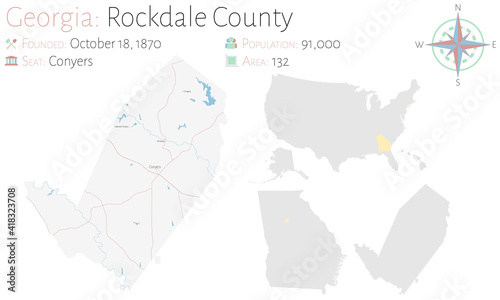 Large and detailed map of Rockdale county in Georgia  USA.