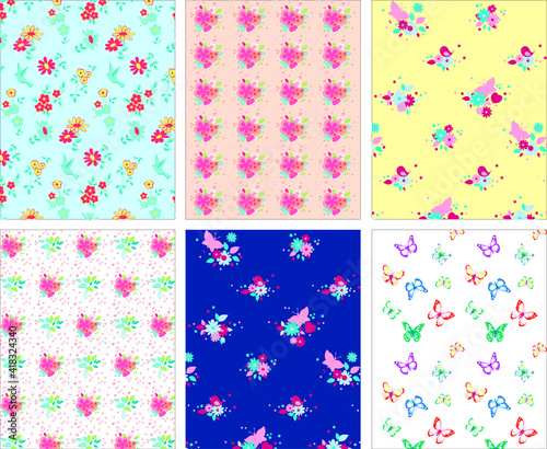 Pattern of beautiful multi-colored flowers and bouquets for different backgrounds