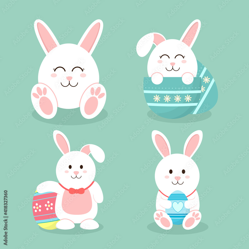 Set easter bunny flat vector style. Set easter bunny flat vector style.