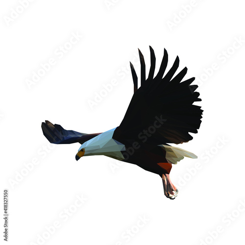 Geometrical, low poly, illustration of an eagle flying isolated