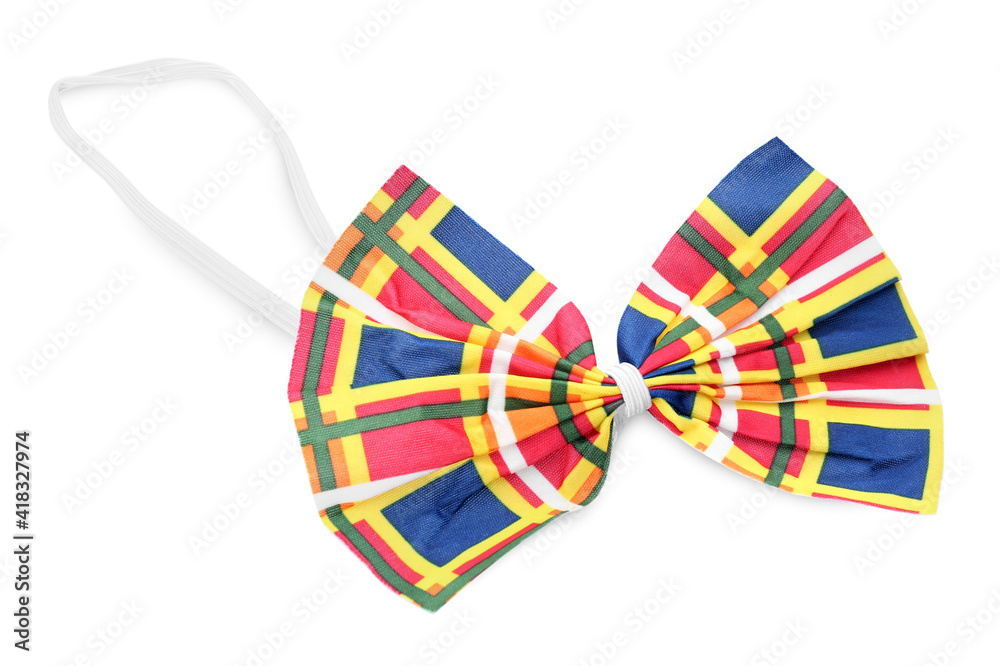 Checkered bow isolated on white, top view. Clown's accessory Checkered bow isolated on white, top view. Clown's accessory