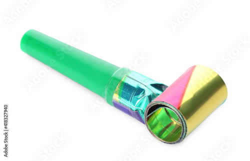 Obraz na plátně Green party blower isolated on white. Clown's accessory