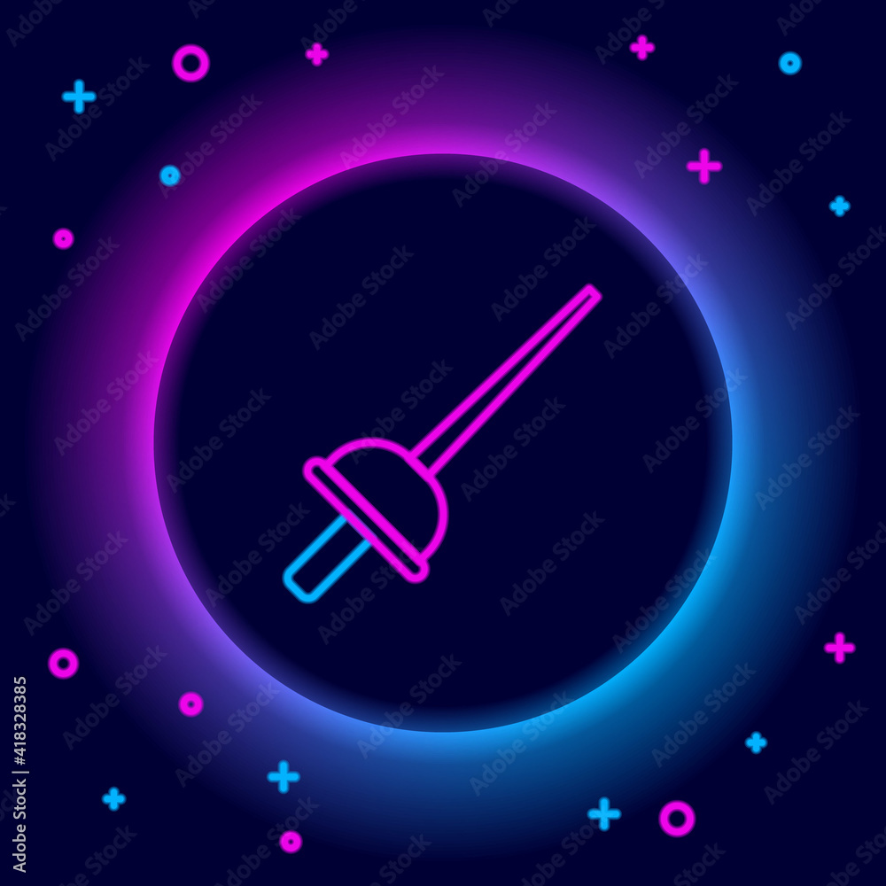 Glowing neon line Fencing icon isolated on black background. Sport equipment. Colorful outline concept. Vector. Glowing neon line Fencing icon isolated on black background. Sport equipment. Colorful outline concept. Vector.