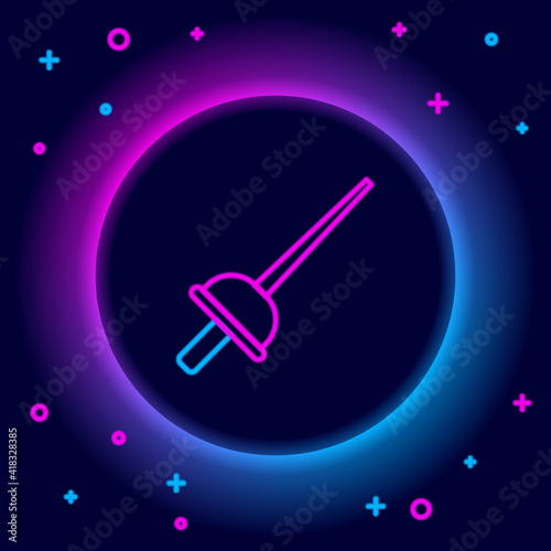 Glowing neon line Fencing icon isolated on black background. Sport equipment. Colorful outline concept. Vector.