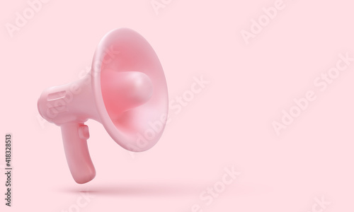 Pink plastic megaphone on color background. Vector illustration