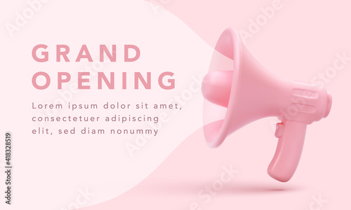 Realistic megaphone with pink bubble for social media marketing concept. Announce for marketing. Vector illustration