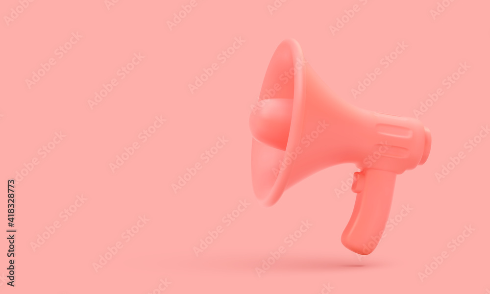 Red plastic megaphone with shadow on colour background. Vector