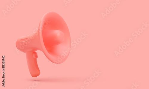 3d realistic red plastic megaphone on red background. Vector illustration