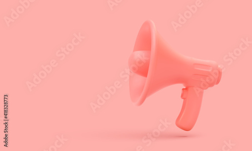 Red plastic megaphone with shadow on colour background. Vector illustration