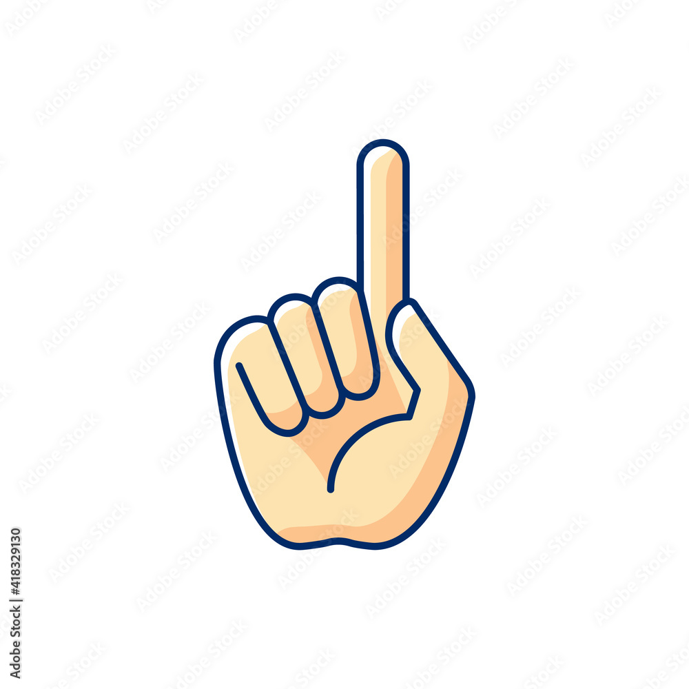 One finger pointing RGB color icon. Pointing with index finger of hand at something. Sign attention. Gesturing. Improving ability to explain. Rhetorical reception. Isolated vector illustration One finger pointing RGB color icon. Pointing with index finger of hand at something. Sign attention. Gesturing. Improving ability to explain. Rhetorical reception. Isolated vector illustration