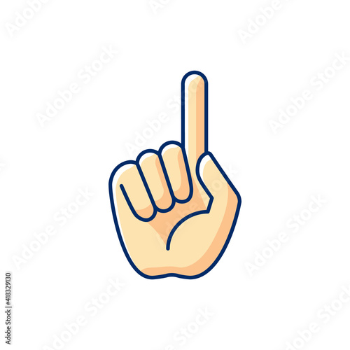 One finger pointing RGB color icon. Pointing with index finger of hand at something. Sign attention. Gesturing. Improving ability to explain. Rhetorical reception. Isolated vector illustration