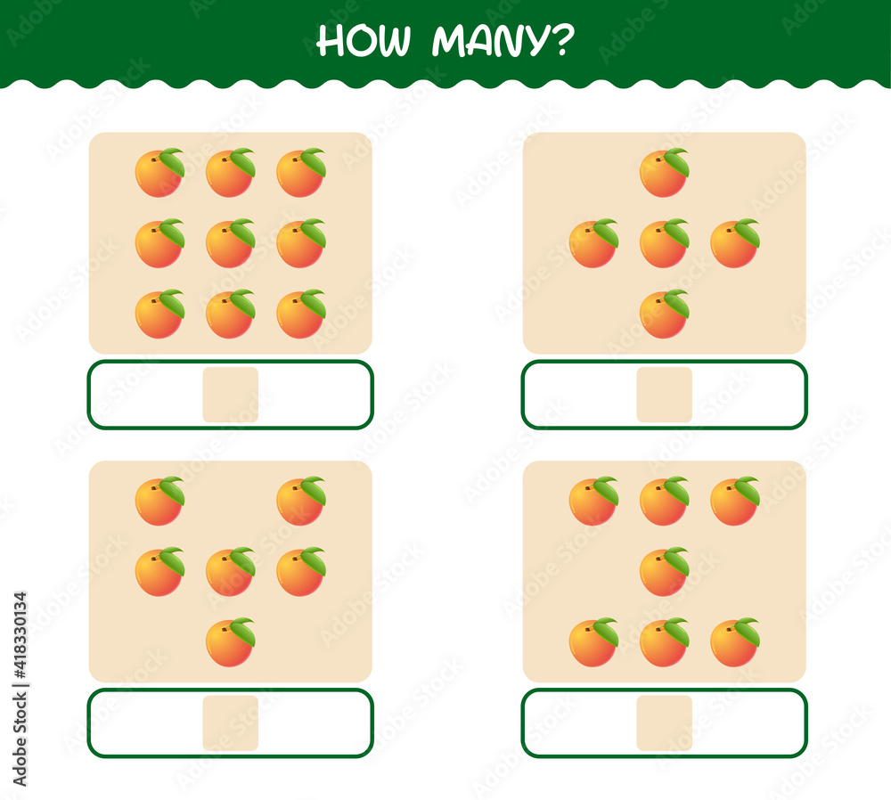 How many cartoon peach. Counting game. Educational game for pre shool years kids and toddlers