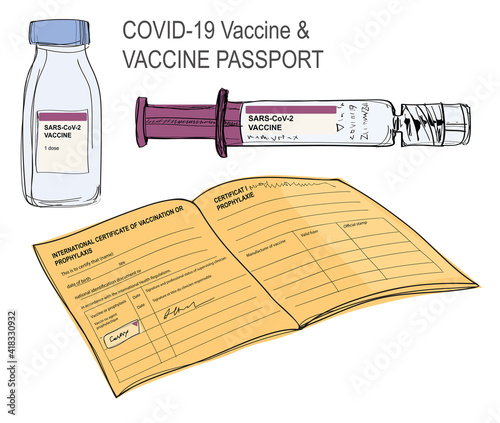 COVID-19 Vaccine and vaccination passport illustration isolated on white