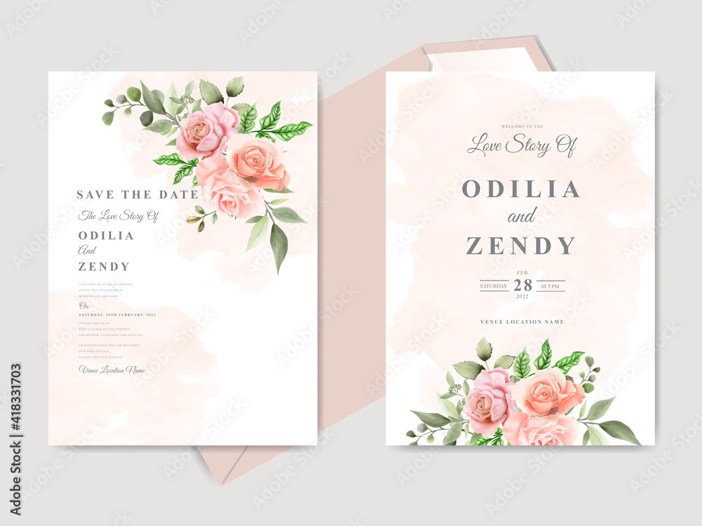 beautiful floral hand drawn wedding invitation card template