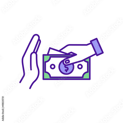 Cut spending RGB color icon. Saving money on daily expenses. Purchases control. Budget making. Temptation avoiding. Tracking spending. Reaching financial goals. Isolated vector illustration