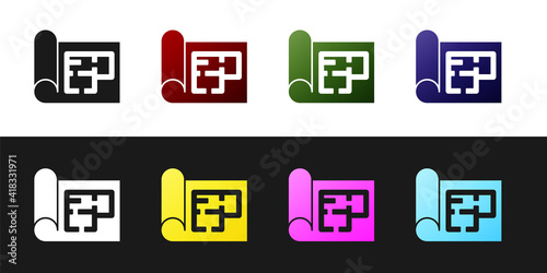 Set House plan icon isolated on black and white background. Vector.