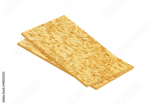 Isometric vector illustration OSB boards from wood chips isolated on white background. Realistic wooden building materials vector icon in flat cartoon style. Stack of wooden boards for construction.