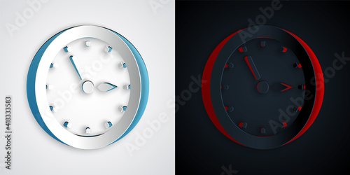 Paper cut Sauna clock icon isolated on grey and black background. Sauna timer. Paper art style. Vector.