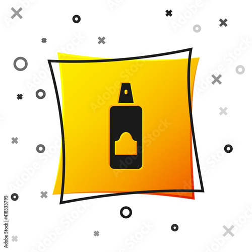 Black Spray can for hairspray, deodorant, antiperspirant icon isolated on white background. Yellow square button. Vector.