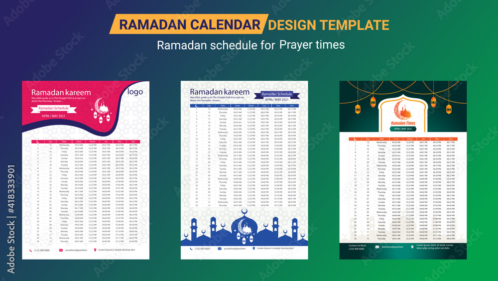 Ramadan Calendar Design Template. Islamic Calendar and Sehri Ifter time