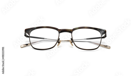 Eyeglasses isolated on white background. Handmade eyewear spectacles with shiny stainless frame for reading daily life to a person with visual impairment.
